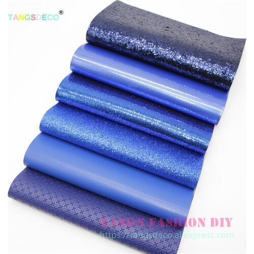 6pcs--- 20x22cm Dark Blue Color Mix DIY Synthetic Faux PU Leather Set