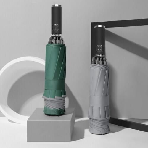 Automatic Reflective umbrella Men Folding Reverse Umbrella Parasol Women Travel Sun Umbrellas Black 10 root umbrella bones