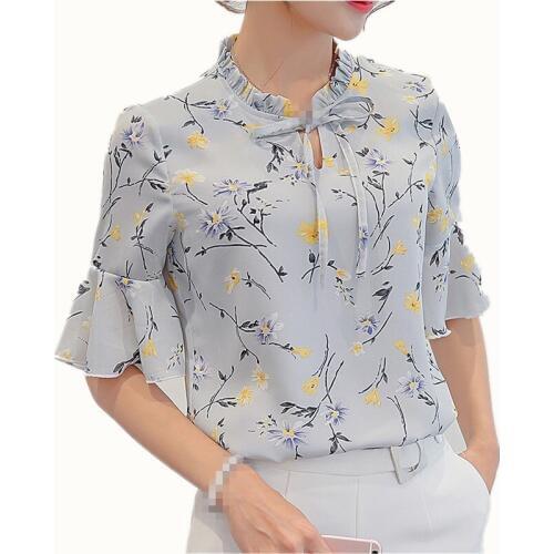 B1642 2020 summer new south Korean women elegant simple and short sleeve casual chiffon shirt cheap wholesale free shipping