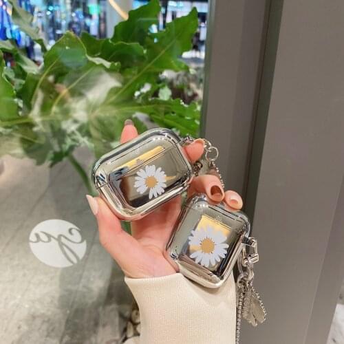 Cute daisy Pendant Earphone Case For Apple AirPods 1 2 3 Pro Luxury Plating Mirror Headphones Cover Portable Headset Fundas