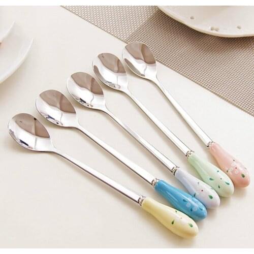 Personality Stainless Steel Ceramic Handle Milk Coffee Spoon Flavored Lovely Spoon Home&restaurant Kitchen Tableware Tools