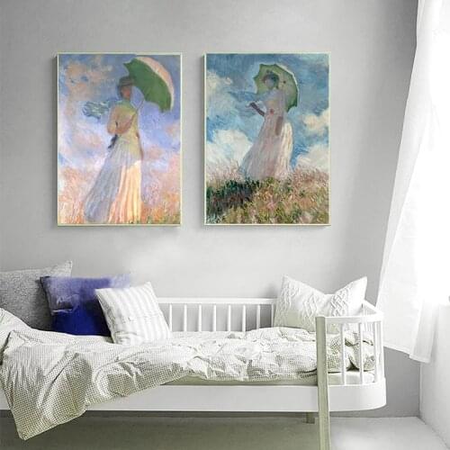Claude Monet Woman with A Parasol Canvas Painting Wall Art Nordic Posters and Prints Wall Pictures for Living Room Decoration