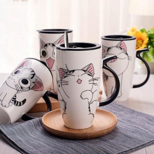 Cute Cat Ceramics Coffee Mug With Lid Large Capacity 600ml Animal Mugs creative Drinkware Coffee Tea Cups Novelty Gifts milk cup