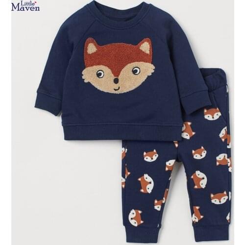 Little Maven Baby Girl Clothes 2021 Autumn Cotton Brand Toddler Fox Applique Sweater + Animal Print Pants Children Set 20782
