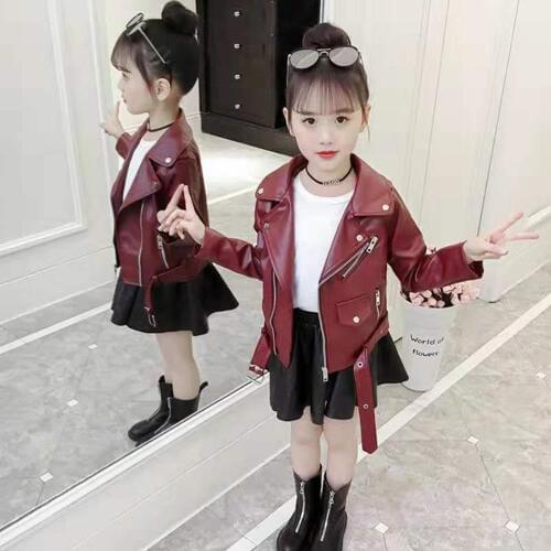 Turn-down Collar Pu Jackets Baby Girls Coat New Autumn Tops Kids Warm Outerwear & Coat Children Clothing 3-12 Wear Girl Coats