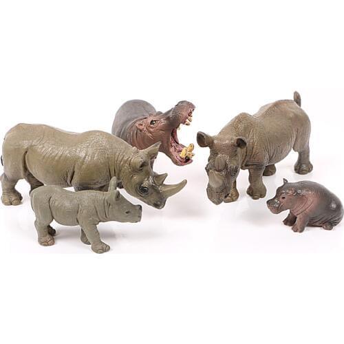 Kids Toys Simulation Animal Models Rhinoceros Family Howl Hippo Plastic Models One Piece Figurine For Children Toys Gift