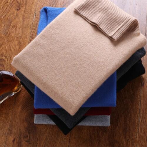 Add thick 100%goat cashmere turtleneck mens boutique basic pullover sweater solid color S/105-3XL/130