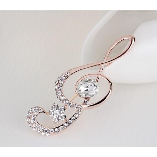 Musical Note with Shiny Crystal and Rhinestone Brooches For Women Gold Color Brooch Pins Jewelry Accessories Gifts 6.1 cm