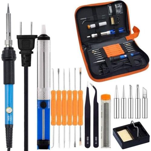 Full Set 60W 110V/220V Electric Soldering Iron Kit with Adjustable Temperature Welding Iron Electronic Repair Tool