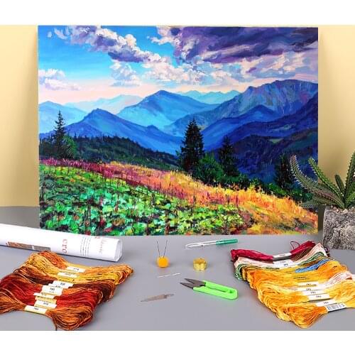 Landscape Before The Storm Pre-Printed 11CT Cross Stitch Embroidery Kit DMC Threads Hobby Painting Handiwork Decor