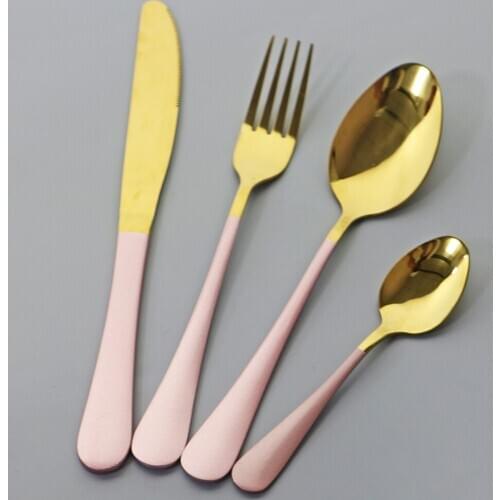 Pink Gold Cutlery Set 18/10 Stainless Steel Dinnerware Forks Knives Spoons Flatware Set Kitchen Dinner Tableware Silverware Set