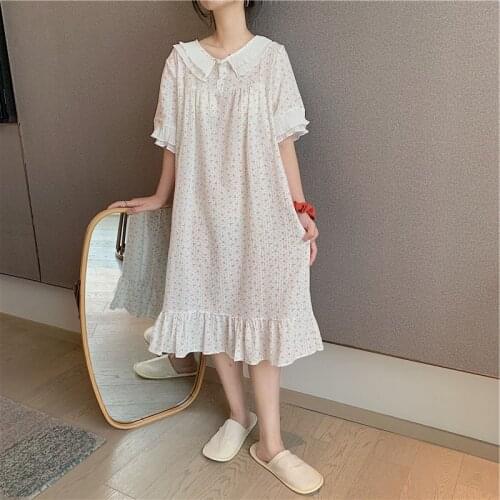 Cherry Print Womens Nightdress Summer Korean Loose Cotton Nightgown & Sleepstirts Lovely Floral Thin Home Wear Sexy Sleepwear