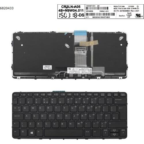 UK New Keyboard for New Replacement Keyboard for HP Pro X2 612 G1 Laptop Black with Backlit & Frame