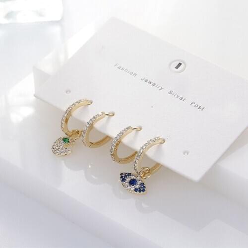 4pcs Trendy Cubic Zirconia Blue Eye Hoop Earrings Set For Women Fashion Jewelry Accessories