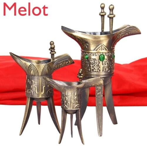 Ware Jue-Shaped Cup Wine Statue Ancient Wine Cup Vintage Creative Gift the Emperor Qianlongs Wine Cup Home Antique Ornaments