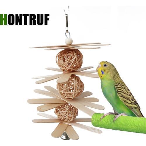 Parrot Supplies Birdcage Accessories Bird Toy Rattan Ball Toy Wooden Bite Toy Parrot Swing Ladder Natural Pet Toy