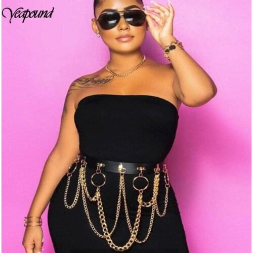 Woman New Trend Personality Wild Punk Gothic Faux Leather Belt Metal Chain Ring Waist Strap Street Belt