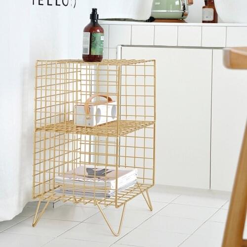 Nordic Light Luxury Bedroom Bedside Table Modern Magazine Wrought Iron Multi-layer Storage Rack Bathroom Floor Shelf Stable Firm