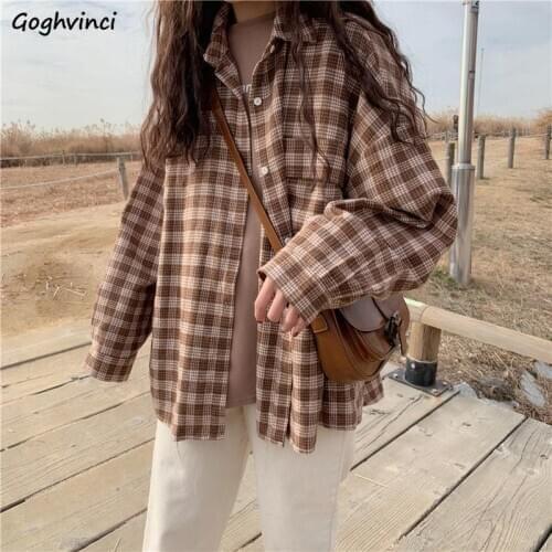 Shirts Women Plaid Basic Leisure Oversize Simple Korean Style Daily Hrajuku Trendy Streetwear All-match Trendy Female Blouses