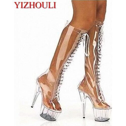 Sexy 15cm high heels, high boots with high heels and transparent thick soles and Dance Shoes