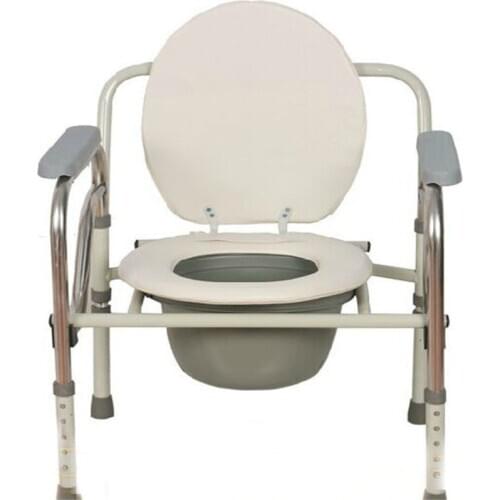 Folding Handicapped Bath Chair Disabled Toilet Potty Chair Height-Adjustable Elderly Seat Commode Chair