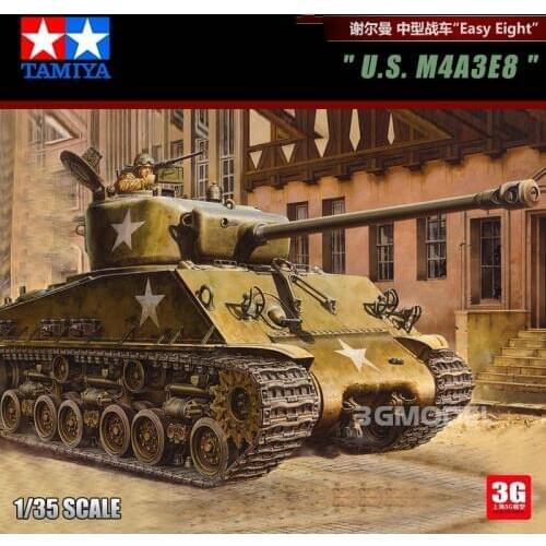 Tamiya 1:35 Scale Tank Assembly Model US Sherman M4A3E8 Tank Model Building Kit Military Tank Collection DIY 35346