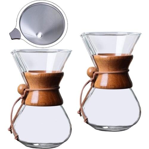 Heat Resistant Pour Over Coffee Maker Stainless Steel Filter Manual Coffee Dripper Anti-Scald with Wood Sleeve