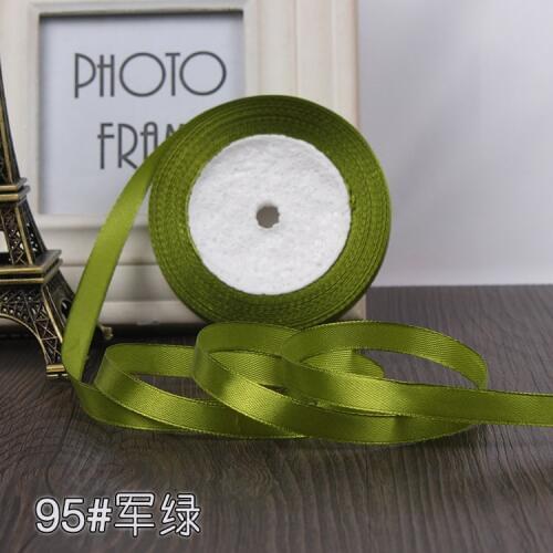 Fabric 10 mm 25 Yards Army green Silk Satin Polyester Ribbon For Sewing Wedding Party Handmade Decoration Webbing Gift Packing