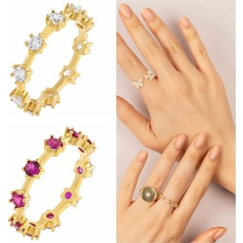 Viny Rose Red/White Ins Six-Claw Diamond Ring 925 Sterling Silver Jewelry Adjustable Rings For Women Wedding Bague 2021 Trend