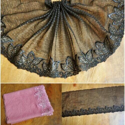 1 Meter Embroidery Venise Venice Pink Black Lace Trim with Gold Thread Applique Sewing Craft 20cm Width Free Shipping