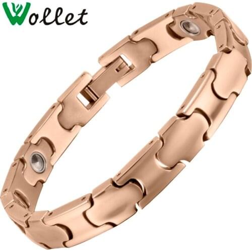 Wollet Jewelry 99.999% Germanium or All Magnets Titanium Magnetic Bracelet For Women Rose Gold Black Simple Design