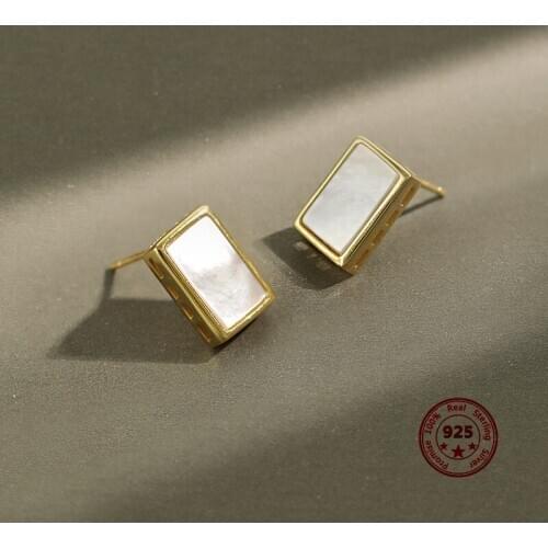 Factory Price 100% 925 Sterling Silver Retro Fashion Personality Minimalism Square Shell Earrings Womens Jewelry