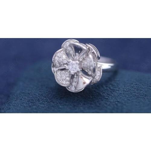 SLJELY Fashion Real 925 Sterling Silver Fan Shaped Flower Finger Ring Micro Zirconia Stones Women Luxury Brand Fine Jewelry Gift