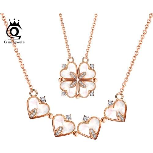ORSA JEWELS Original Design Four Clover Pendant Necklaces 925 Sterling Silver Rose Gold Necklaces Choker Jewelry for Women EQN24