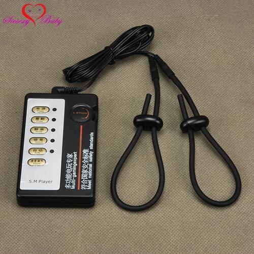 1 set 2pcs Penis Ring Electric Shock Host and Cable electro shock sex toys electro stimulation sex toys for TENS adult game