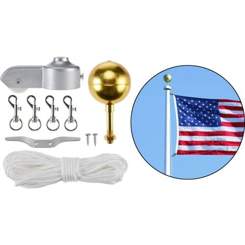 1pc Flagpole Hardware Repair Kit 50 Ft Halyard Rope 4 Flagpole Swivel Snap Clips Flagpole Truck for 2" Top Garden Decoration