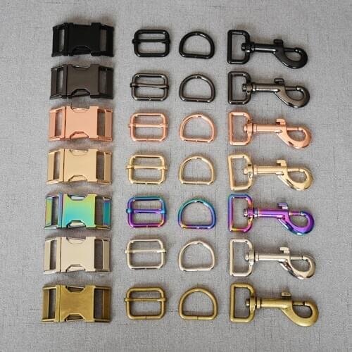 10 sets metal buckle adjust buckle D ring metal dog clasp/set 25mm metal DIY dog puppy collar leash accessory 7 colors