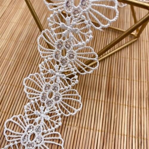 10yards/Pack Ivory White Water-Soluble Lace Trim Sequins Polyester DIY Wedding Dress Skrit Sewing Craft Lace Ribbons V2856