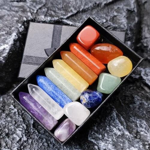 14PCS/Set Natural Stone Crystal Gemstone Chakras Healing Stone Quartz Mineral Ornaments Home Office Decor Best Healing Gifts