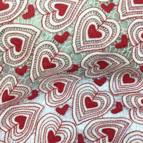 1Y/lot Red Heart Embroidery Mesh Hollow Breathable Sewing Fabric For Dress Home Curtain Decoraiton