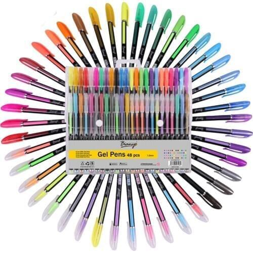 48pcs Gel Pen Set Refills Metallic Pastel Neon Glitter Sketch Drawing Color Pen School Stationery Marker for Kids Gifts