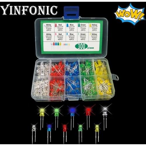 5 color F3 3mm F5 5mm round LED Red Yellow Blue Green White 300pcs LED kit box