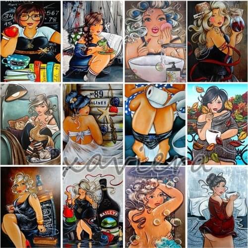 5D DIY Diamond Painting Fat Woman Full Square Diamond Cartoon Character Rhinestone Embroidery Cross Stitch Bathroom Decoration