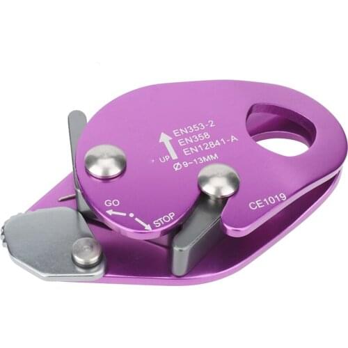 Self-braking Stop Descender for 9-13mm Rope Clamp Grab Rescue Rappel Ring Climbing Gear Purple