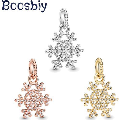 Boosbiy 2pc High Quality 3 Colors Winter Sparking Snowflake Charms Pendant fit Brand Bracelet & Necklace Jewelry Making