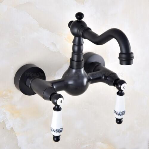 Oil Rubbed Bronze Bathroom Basin Sink Mix Tap Dual Handles Wall Mounted Kitchen Basin Sink Mixer Faucet znf859