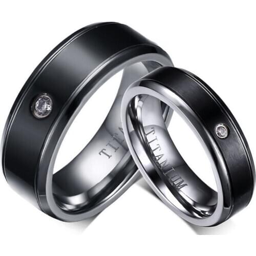 Black stainless steel ring inlaid zircon couple ring