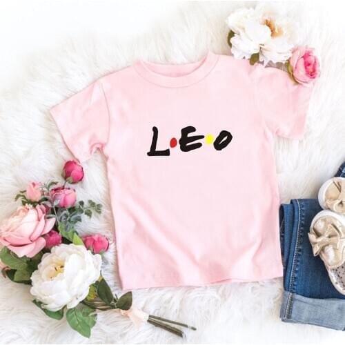 Summer New Fashion Short Sleeve Tshirts Twelve Constellations Leo Letters Print Children Pink T-shirt Kids Girls Boys Tops Tee