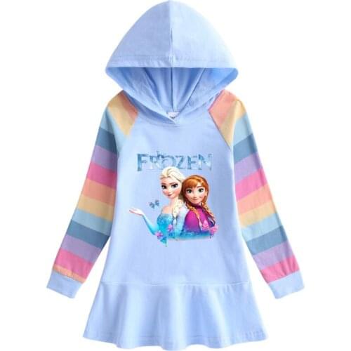 Disney Frozen Elsa Spring Autumn Girls Dress girl Hooded Childrens Long Sleeve Dress Cartoon Princess Dresses