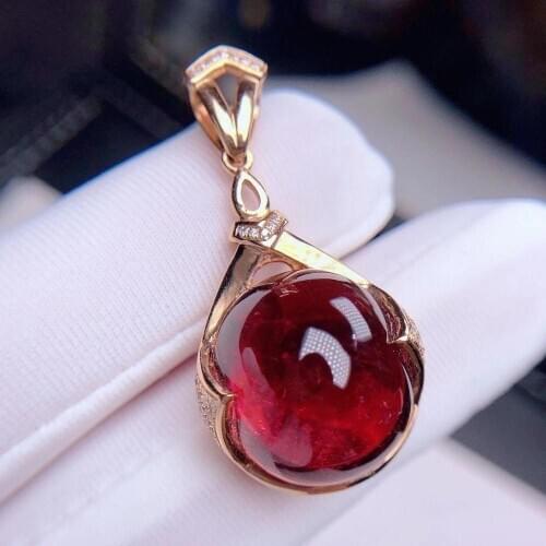 H1029 Fine Jewelry 18K Gold 100% Natural 15.85ct Rubilite Diamonds Gemstone Diamond Womens Pendants Necklaces
